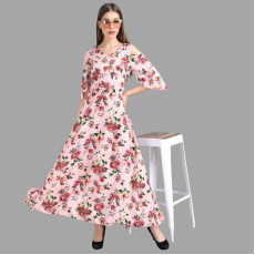 Womens Crepe Floral Drop Waist Dress Pink